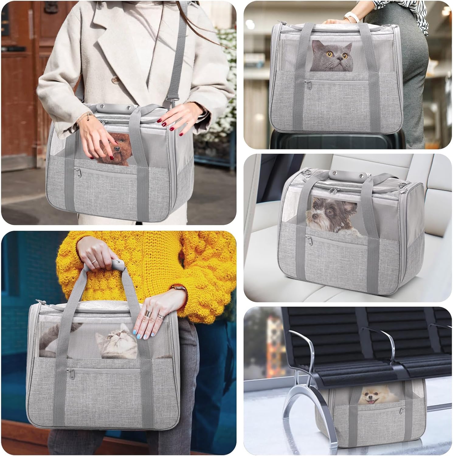 JUNGYOON Large Cat Carrier – Soft-Sided Airline-Approved Pet Carrier Bag with Top Opening, Portable Travel Carrier for Big Cats & Dogs Up to 20lbs – Safety Zippers, Collapsible Bowl,Grey - Image 3