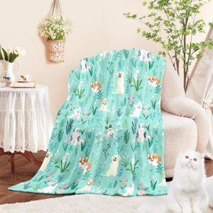 Wajade Floral Puppy Dog Blanket for Kids Toddler Soft Flannel Sage Gre...