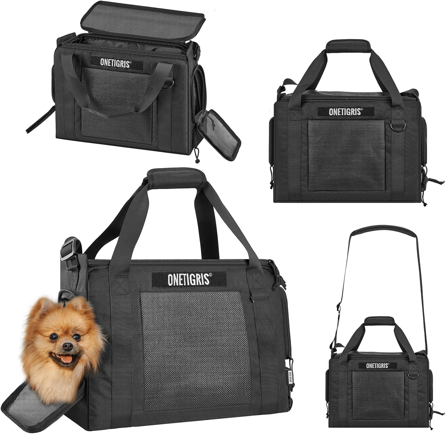 Onetigris Portable Pet Carrier for Small Puppy Dog and Cat, Multi Carry Way Soft Sided Carrier, Lightweight Adjustable Travel Pet Carrier for Outdoor Walking, Vet Visit, Camping, Up to 6lbs