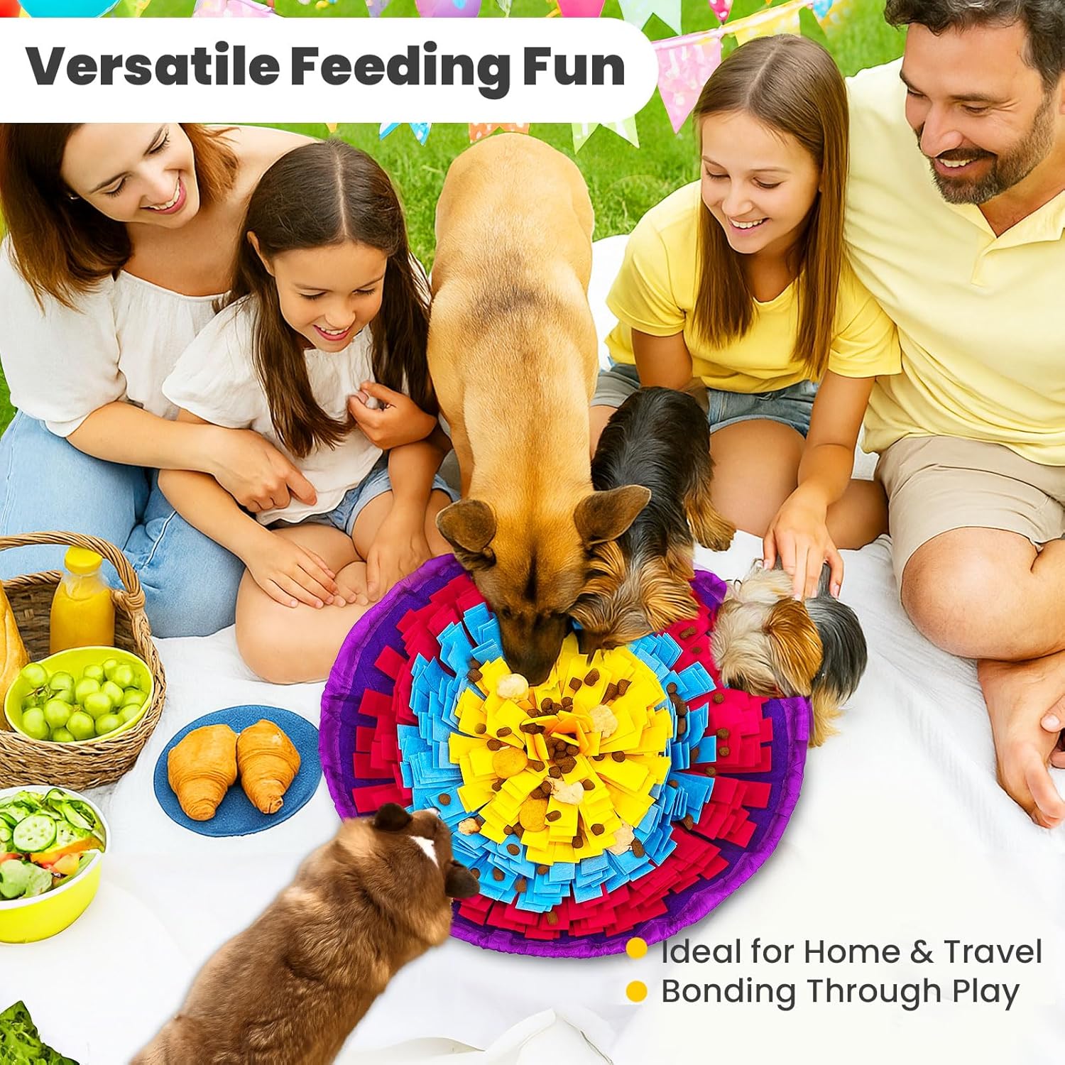 PETCARE Snuffle Mat for Dogs Adjustable Slow Feeder Bowl Interactive Enrichment Puzzle Toys for Small Medium Large Breed Dogs Cats Puppy Sniff Foraging Mats Mental Stimulation Treat Game, 19*19 inch - Image 5