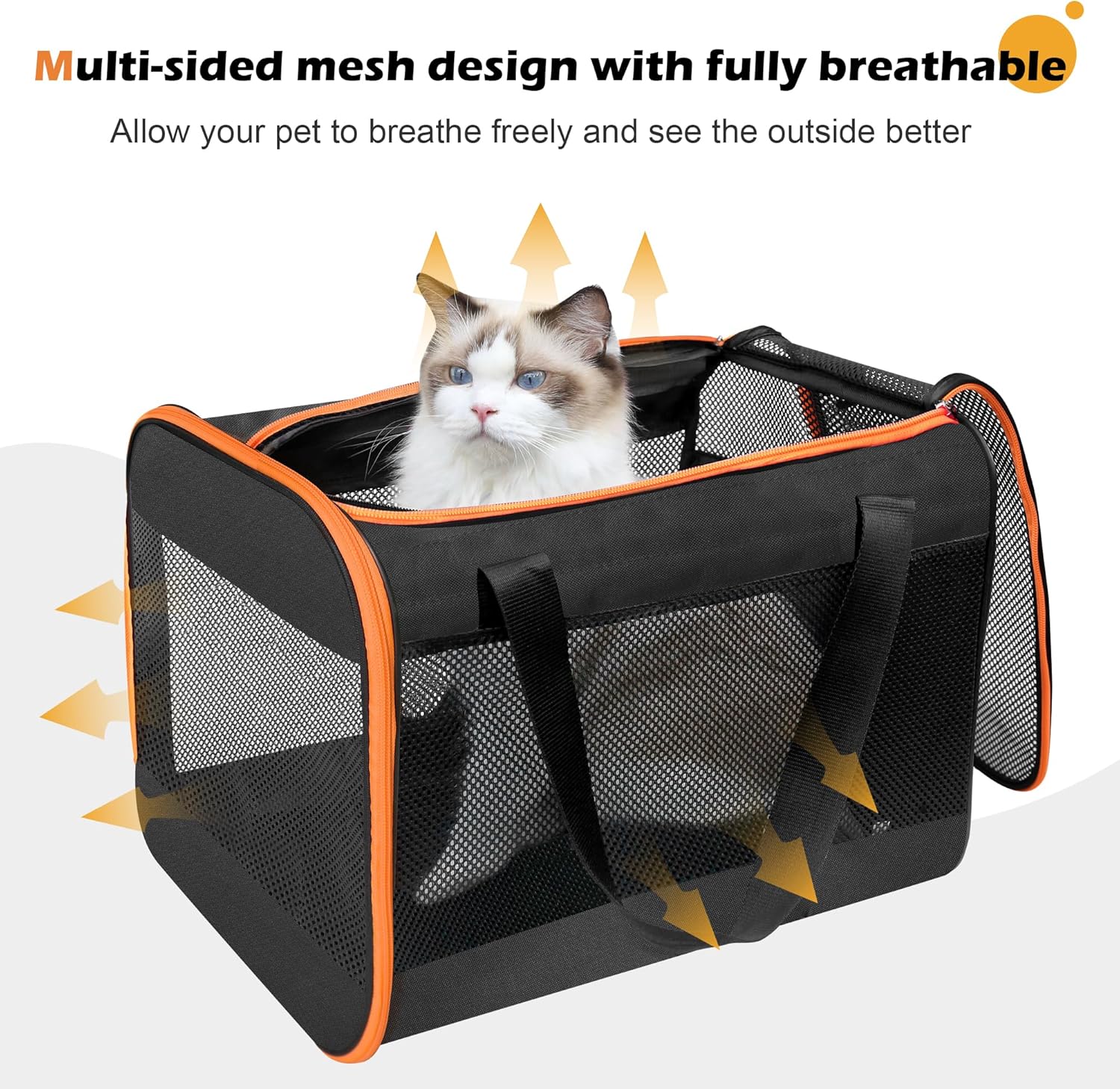 HiCaptain Black Cat Carrier Bag, Lightweight Soft Cat Carrier with Top Mesh Window, Breathable Pet Carrier for Medium Cats and Small Dogs Puppies up to 15 lb - Black - Image 2