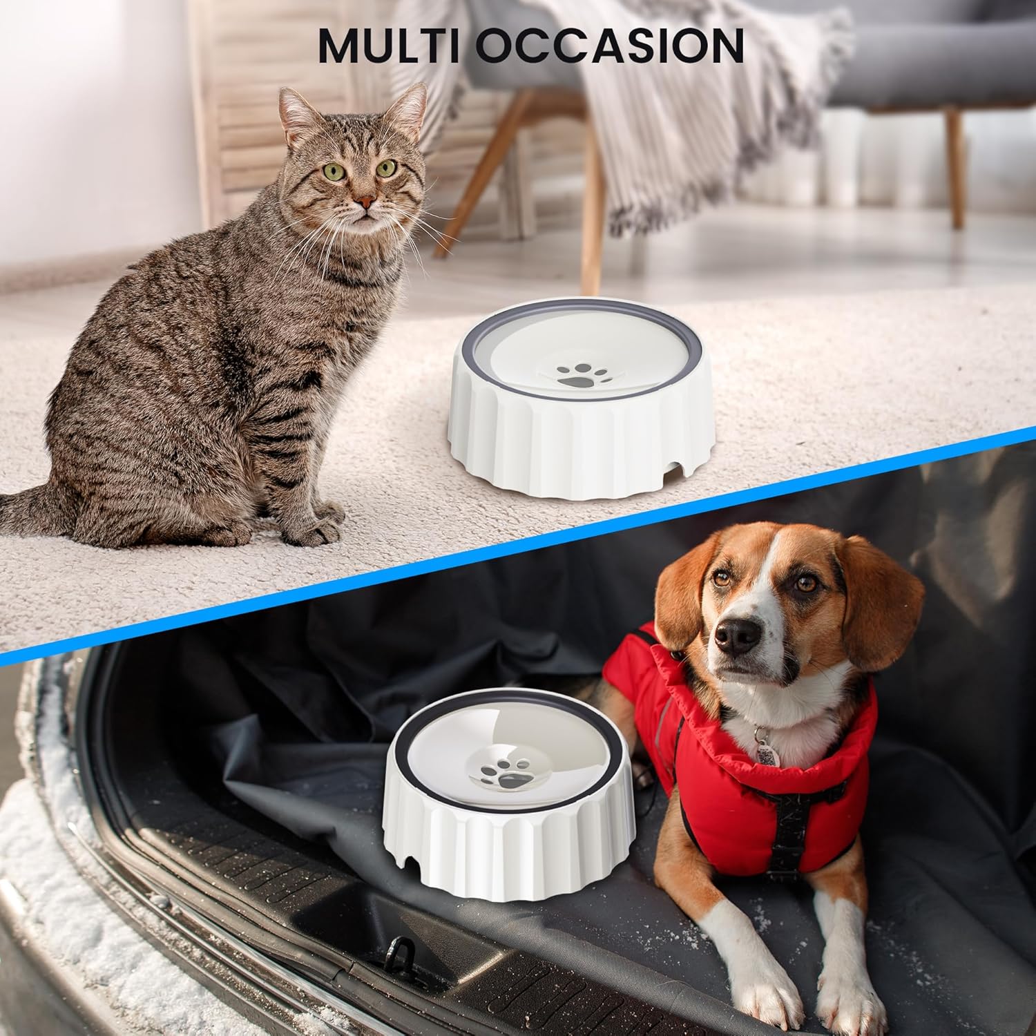 Dog Small Animals Water Bowl No Spill 70oz/2L Large Capacity Dispenser Non Slip No Splash Small Animals Bowl Pet Slow Feeder No Drip Dog Water Bowl on Vehicle Slow Water Bowl for Dogs and Cats - Image 7