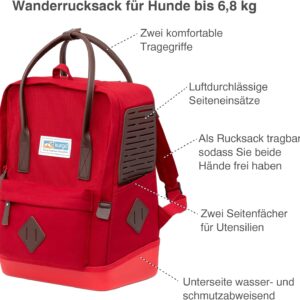 Kurgo Nomad Dog Carrier Backpack, Hiking Backpack for Small Dogs, Pet Travel Back Pack Carrier, Interior Safety Tether, Waterproof Bottom, Dual Carry Handles, Holds Pets Up to 15 lbs, Blue and Red