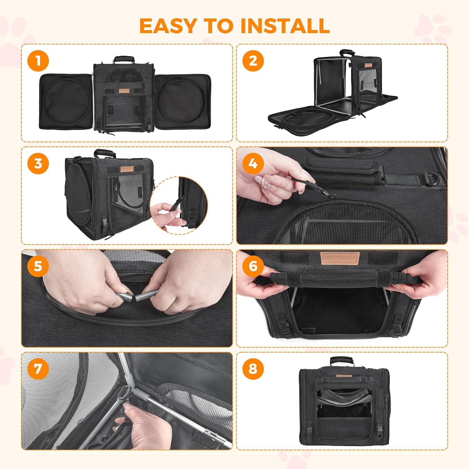 PETUX 2-in-1 Double Cat Carrier for Multiple Cats - Large Cat Travel Carrier with Litter Box, Play Tunnels, and Hammock - Portable Pet Carriers for Long Car Trips & Vet Visit (34"x17"x17", Black) - Image 7