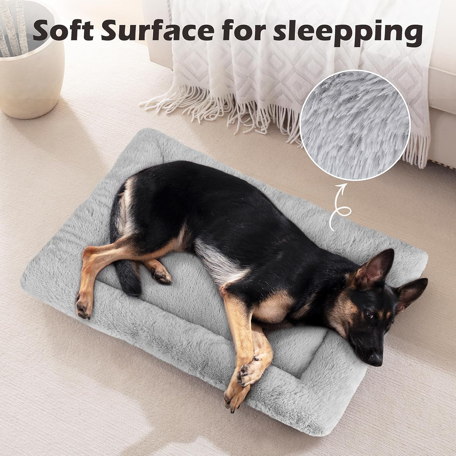 SIWA MARY Dog Bed Mat Soft Crate Pad Washable Non-Slip Mattress for Large Medium Small Dogs and Cats Kennel Pad (23'' x 18'', Grey) - Image 2