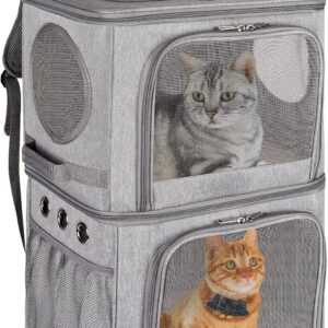 2-in-1 Extra Large Double Pet Carrier Backpack for Small Cats and Dogs, Portable Pet Travel Carrier, Super Ventilated Design, Ideal for Traveling/Hiking/Camping, XL