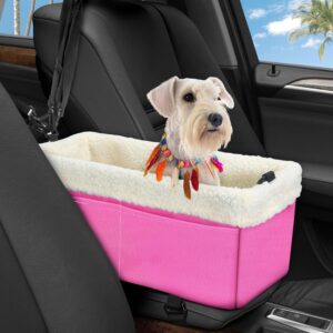 Dog Car Seat for Small Dogs, Center Console Dog Car Seat with Metal Frame & Double Protection Seat Belts, Pet Booster Seat with Safety Leash and Storage Pocket for Pets Dogs Cats, Pink