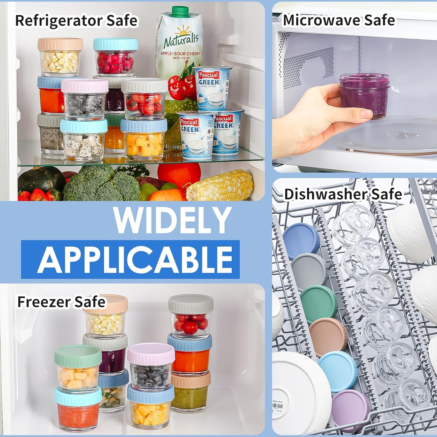 DRKIO 6 Pack Glass Baby Food Storage Containers - 4 Oz Baby Food Jars with Lids Baby Food Maker Microwave Dishwasher Freezer Safe 100% Leak Proof BPA Free Reusable - Image 6