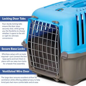 MidWest Homes for Pets Spree Travel Carrier – Hard-Sided Dog & Cat Carrier, Small Pet Travel Crate with Handle, Ventilated Design, Easy Assembly, 24-Inch, Blue