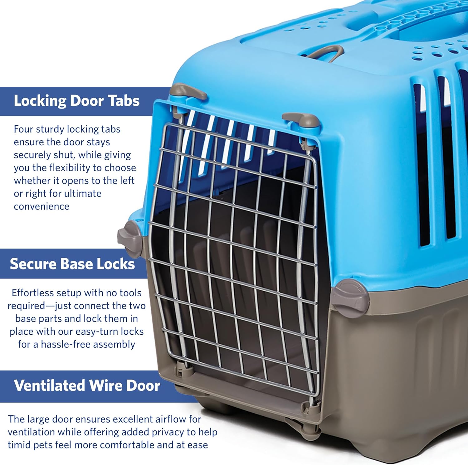 MidWest Homes for Pets Spree Travel Carrier – Hard-Sided Dog & Cat Carrier, Small Pet Travel Crate with Handle, Ventilated Design, Easy Assembly, 24-Inch, Blue - Image 2