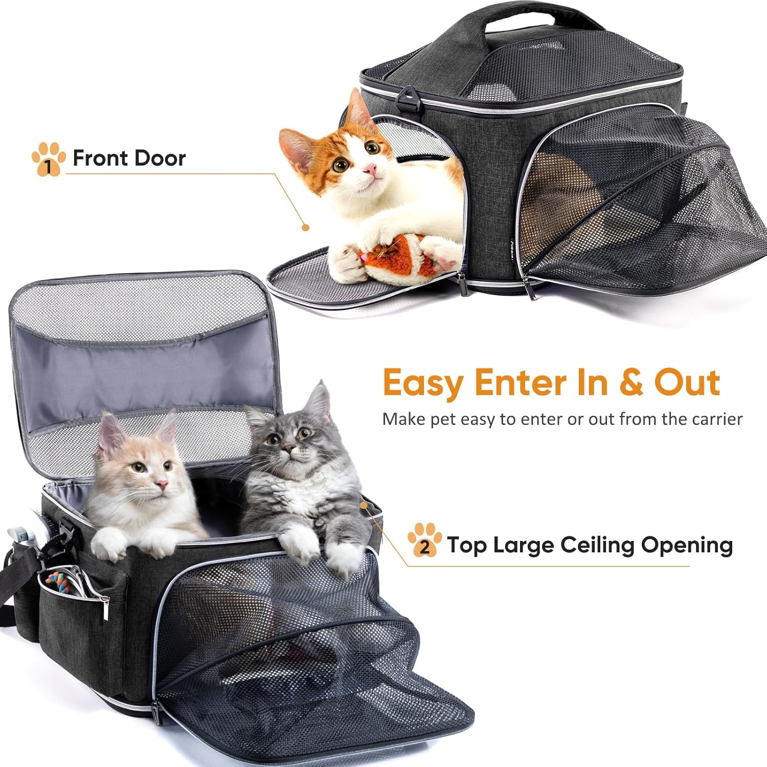 Large Cat Carrier Soft for 2 Cats, Pet Carrier for Small Dogs, Collapsible Cat Travel Carrier for Large Cats 20 lbs, Double Cat Transport Carrier Soft - Image 2