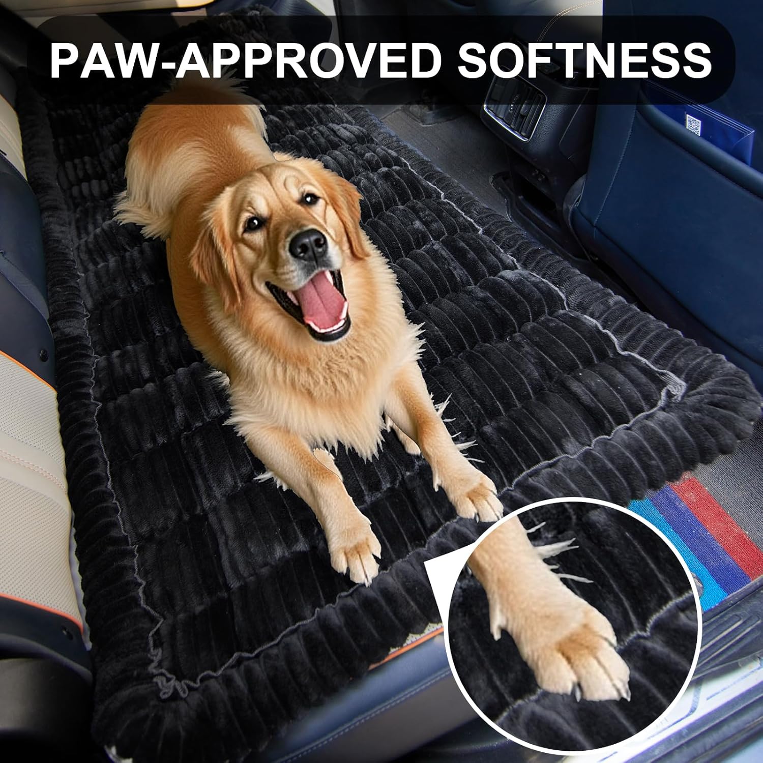 Backseat Pet Bed Mat Non-Slip Dog Car Seat Cover Scratch Chew Resistant Dog Blanket for SUVs, Trucks & Sedans 23" x 51" Easy Clean Comfortable Car Travel Pet Pad, Pure Black - Image 4