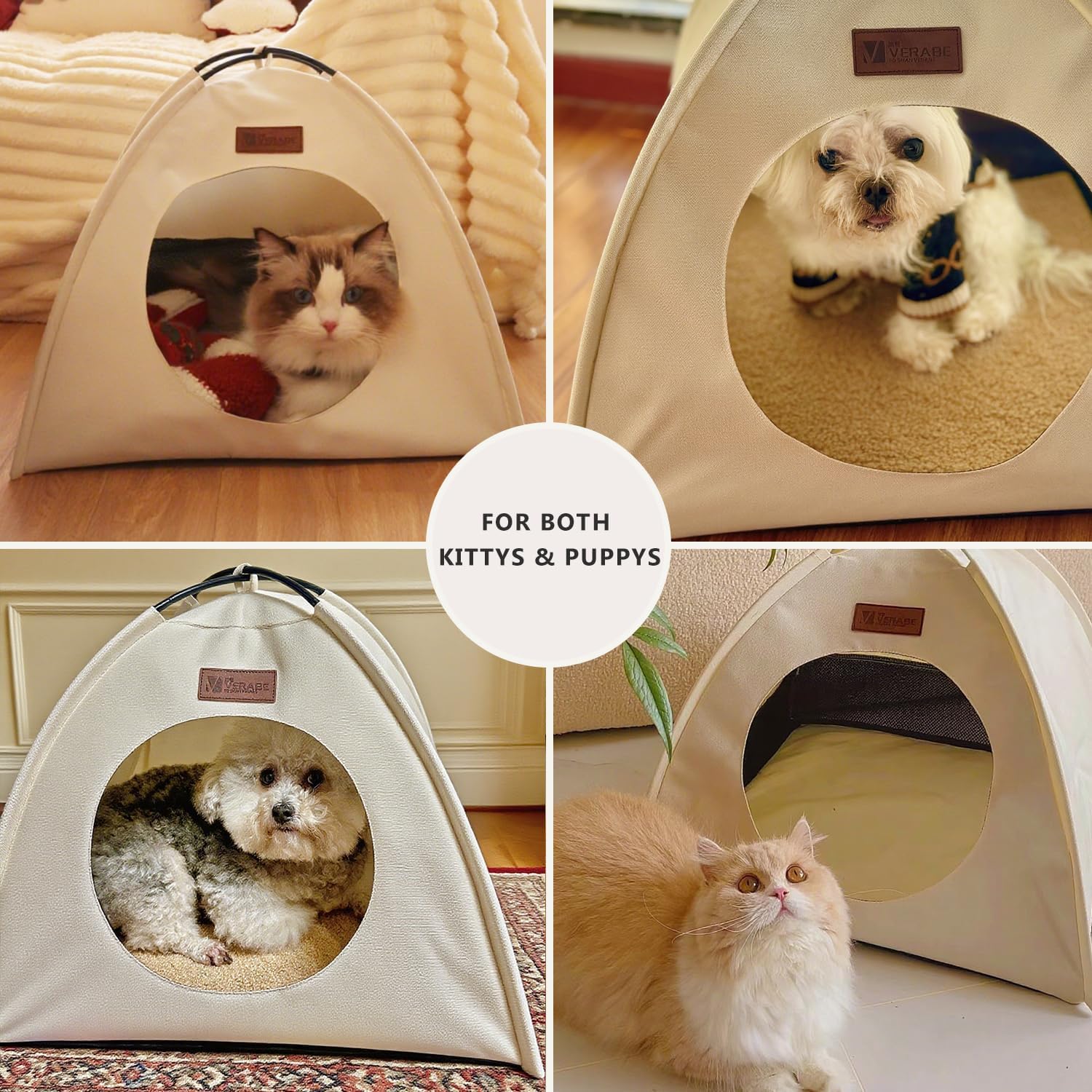 All-Season Cat Tent for Indoor/Outdoor, Assembly-Free Waterproof Cat House Bed with Removable Cushion, Cozy Cave for Cats & Small Dogs (Small, White) - Image 5