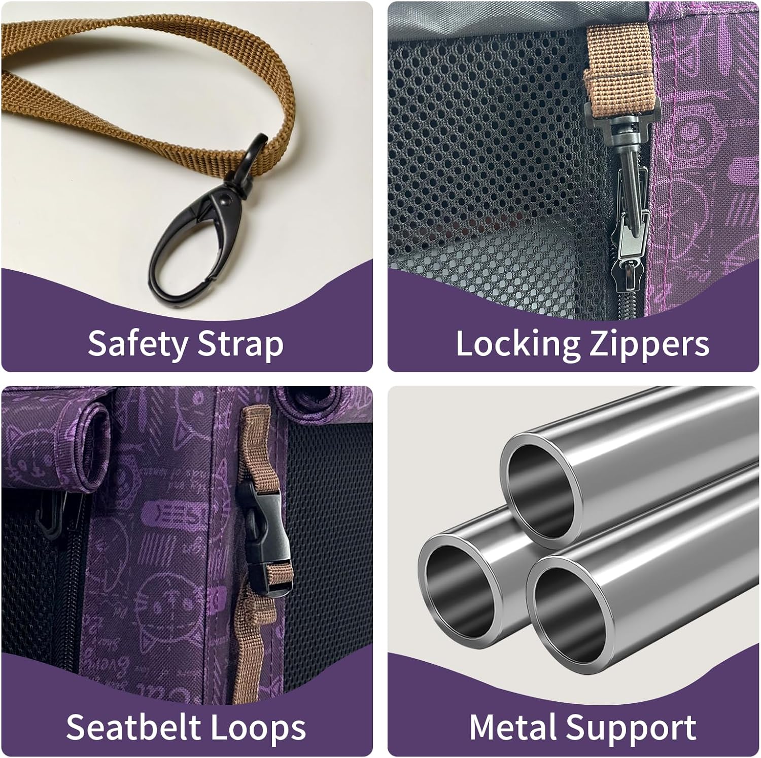 Extra Large Cat Carrier Soft Sided, Portable Small Dog Carrier for 2 Cats, 24"x16.5"x16" Car Travel Folding Comfortable Design, Purple - Image 4