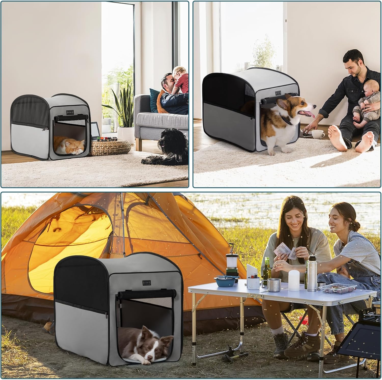 Petsfit Travel Dog Crate,Pop Up Dog Crate for Medium Large Dogs,Waterproof Pet Cage Soft Dog Kennel for Indoor/Outdoor,Lightweight Dog Carrier for Travelling,Grey - Image 7