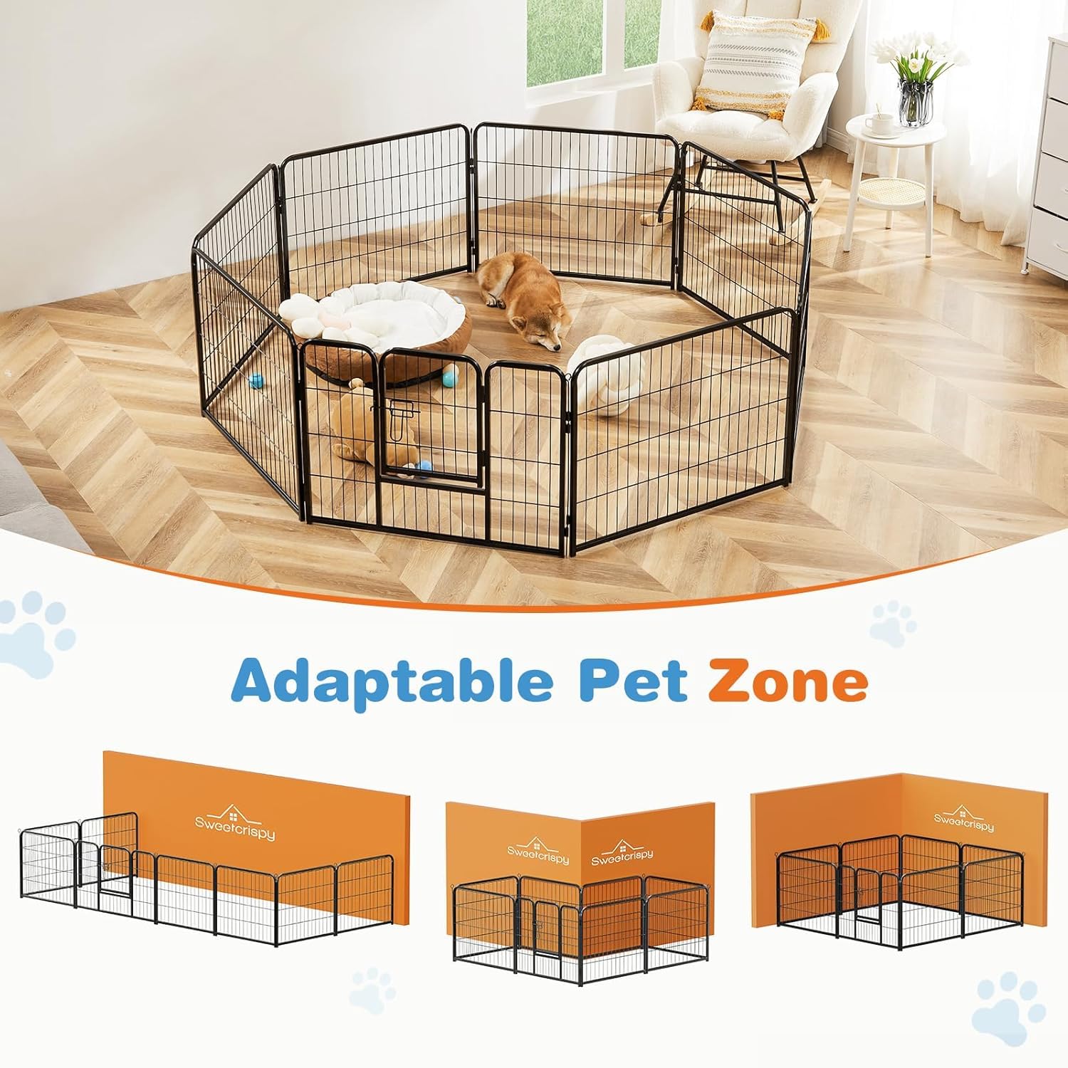 Sweetcrispy Dog Playpen Indoor - Pet Fence Puppy 8 Panel 24” Height Heavy Duty Crates with Doors Metal Dog Pen for Camping, RV, Outdoor - Image 5