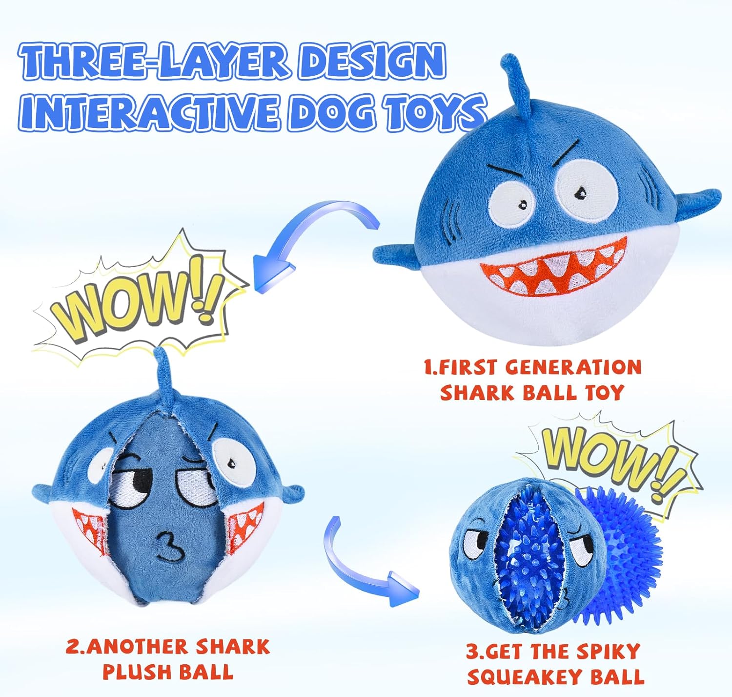 Squeaky Dog Toys for Aggressive Chewers(3in1), Interactive Durable Ball Chew Toys with Crinkle Paper & Tearable Plush, Puppy Teething Toys for Large, Medium & Small Dogs to Keep Them Busy(2Pack) - Image 2