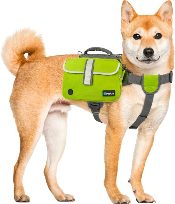 PetAmi Dog Backpack for Medium Large Dogs, Dog Saddle Bag for Dogs to Wear, Harness Saddlebag with Reflective Safety Side Pockets for Hiking, Camping, Vest Dog Pack for Travel (Green, Large) - Image 7