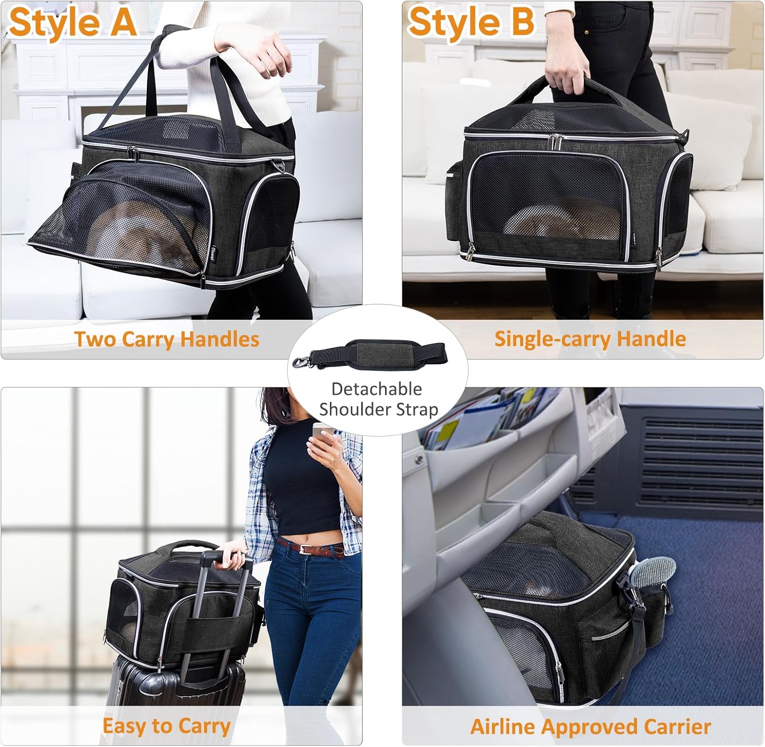 Large Cat Carrier Soft for 2 Cats, Pet Carrier for Small Dogs, Collapsible Cat Travel Carrier for Large Cats 20 lbs, Double Cat Transport Carrier Soft - Image 7