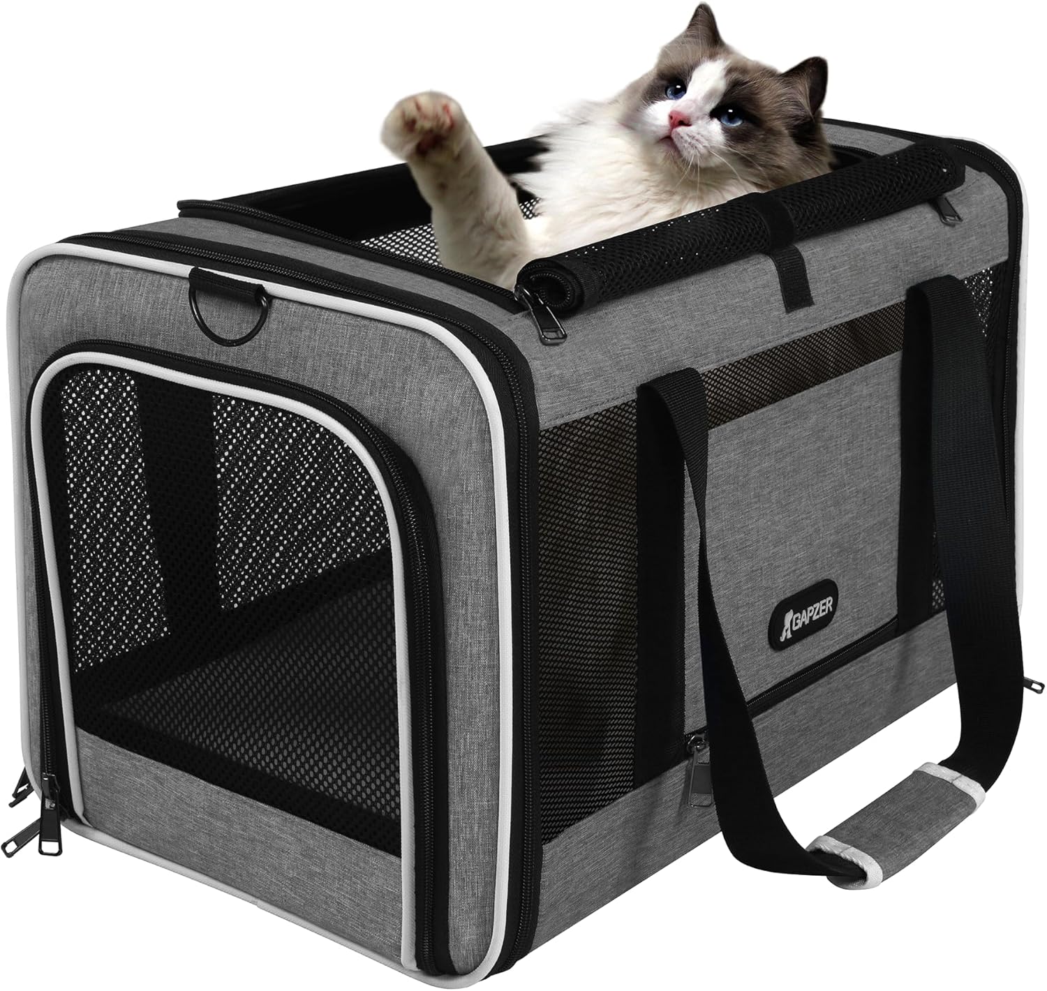 Cat Carrier 18x11x11 Top Load Soft Pet Travel Bag Over 15 lbs, Collapsible Small Dog Puppy Crate 10 Pounds, Small Animal Rabbit Kennel Carrying Case, Kitten Mesh Cage Medium Cat Under 25 Grey - Image 9