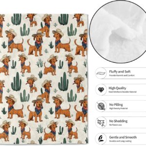 Weiner Dog Throw Blanket,50x60in,Soft,Lightweight Flannel,Cute Cactus Cowboy Hat Blankets – Gifts for Kids Women,Pet Lovers,for Couch Office Travel,Home Living Room Western Decor