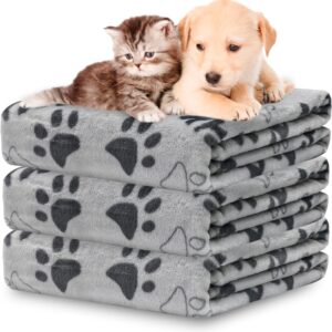 Soft Dog Blanket for Large Dogs - Fluffy Pet Blanket for Cats & Puppy, Reversible Paw Print Design Throw Blanket for Bed, Couch, or Travel - 41x31 Inch, Gray
