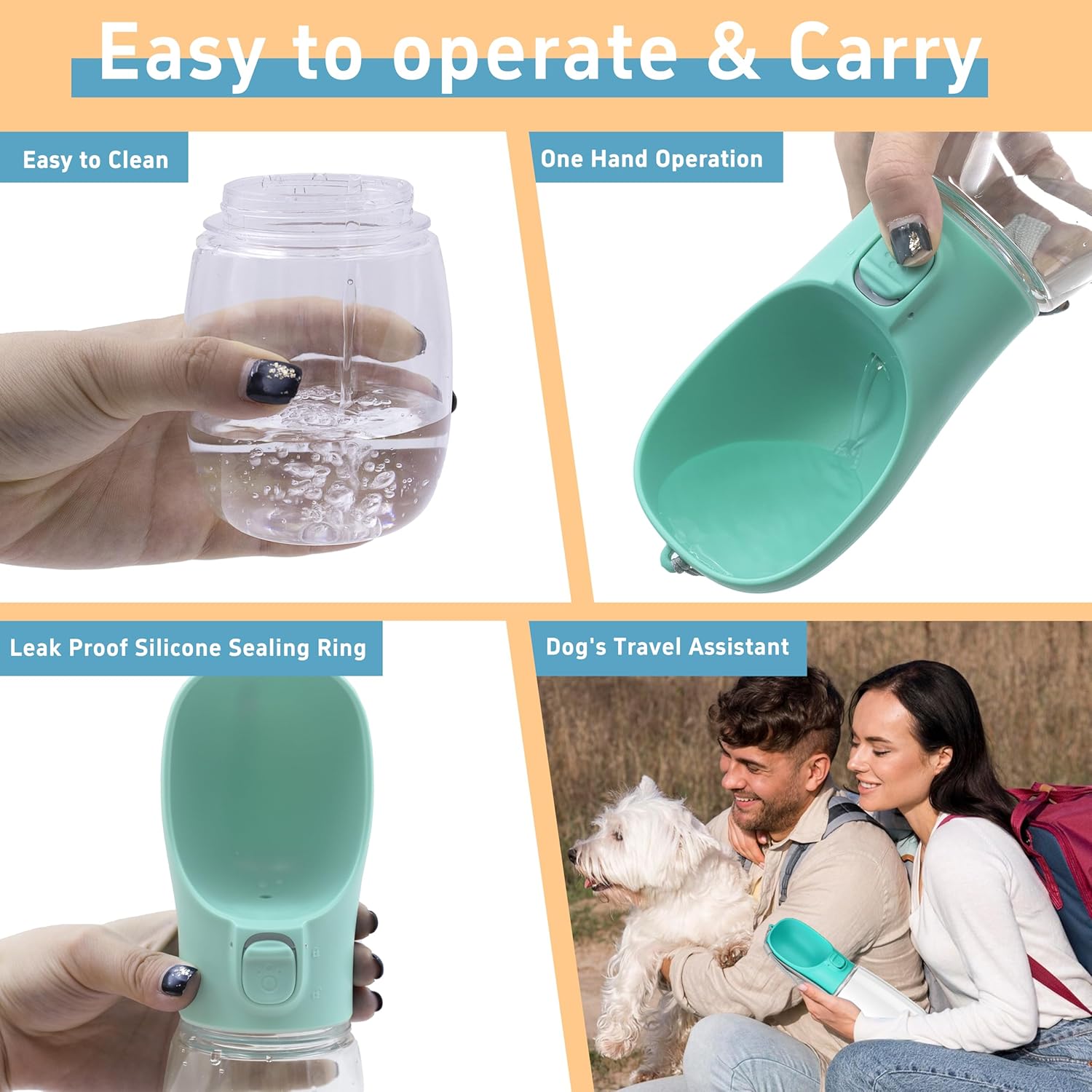 Portable Dog Water Bottle with Bowl, Leak Proof, Convenient for Walking, Hiking and Camping (Blue, 19oz) - Image 5