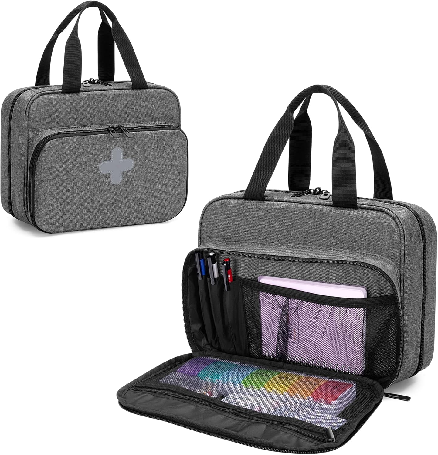 CURMIO Pill Bottle Organizer Portable Medicine Bag, Lockable Prescription Bottle Storage for Pill Bottles, Vitamins, Medical Supplements for Home Storage and Travel, Gray (Empty Medicine Bag) - Image 4