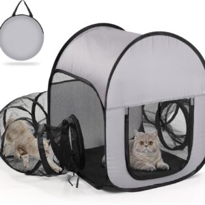 Outdoor Cat Playpen with Tunnel - Escape-Proof, Breathable & High-Visibility Mesh, Foldable Pet Playpen for Backyard, Camping, Travel