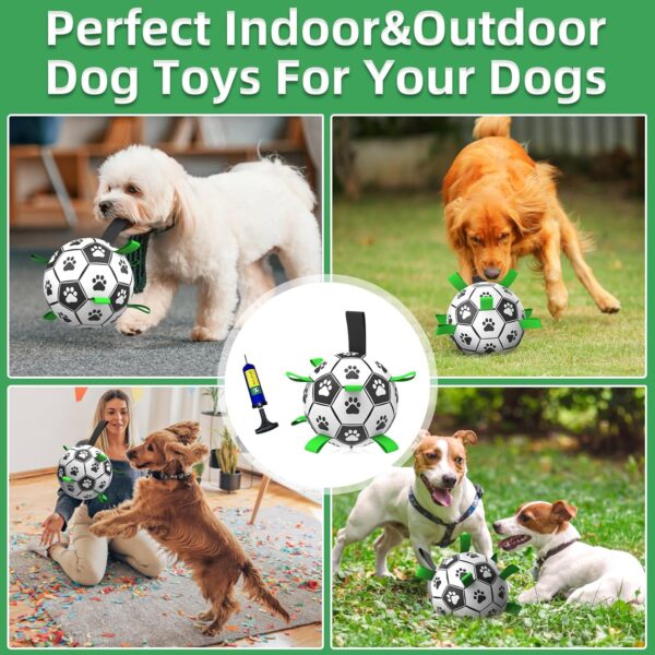 QDAN 2 PCS Dog Toys Soccer Ball Set with Straps, Interactive Dog Toys for Tug of War, Puppy Birthday Gifts, Dog Water Toy, Durable Dog Balls for Medium & Large Dogs（6 & 8 Inch） - Image 4