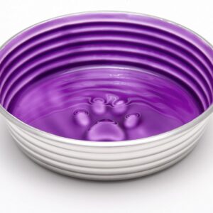 Loving Pets - Le BOL Dog Food Water Bowl Enamel Ceramic Bowl No Tip Stainless Steel Pet Bowl No Skid Spill Proof (Large, Lilac)