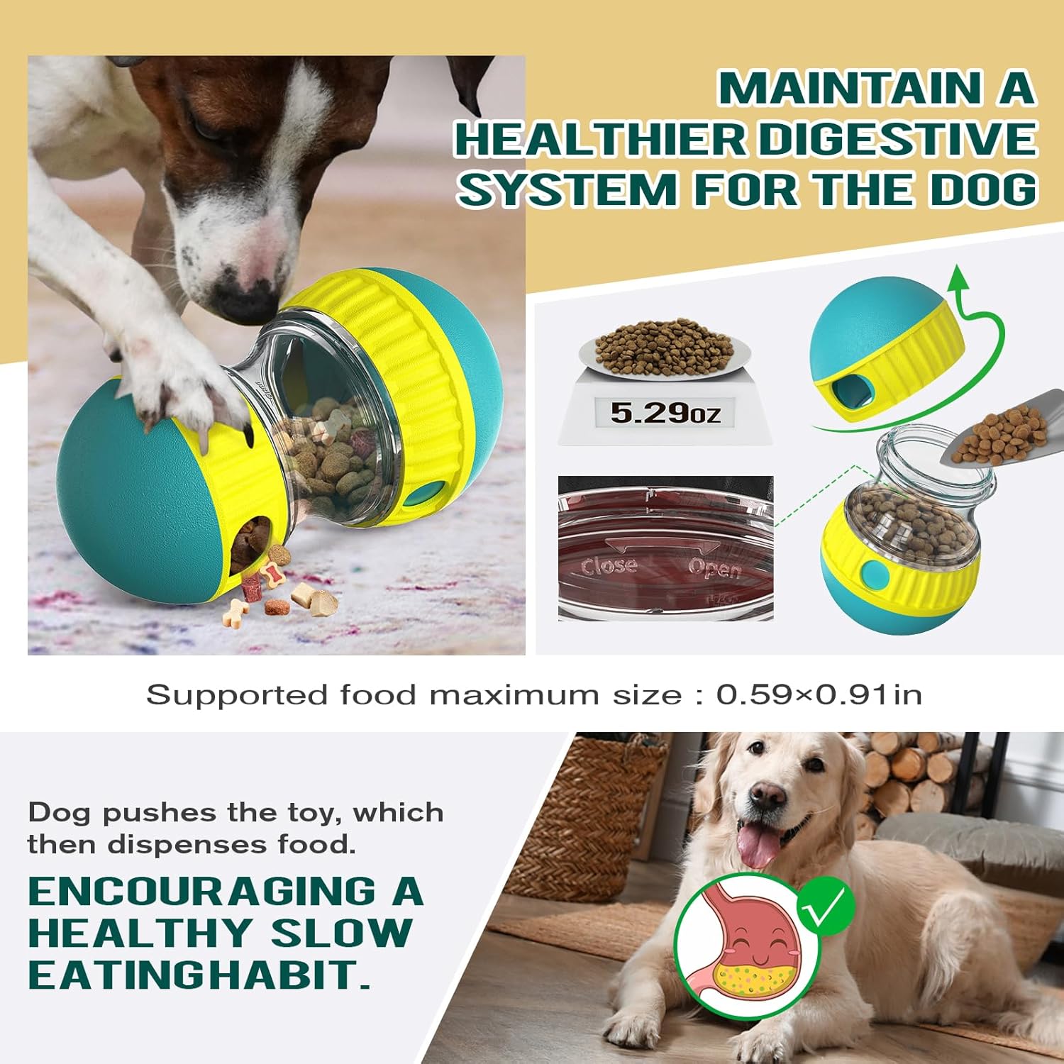 Adjustable Tough Slow Feeder Dog Puzzle Toy, Treat Dispensing Ball for Mental Stimulation & Training - Interactive Food Dispenser to Keep Small Medium Large Dogs Busy Indoor Outdoor (Green) - Image 5