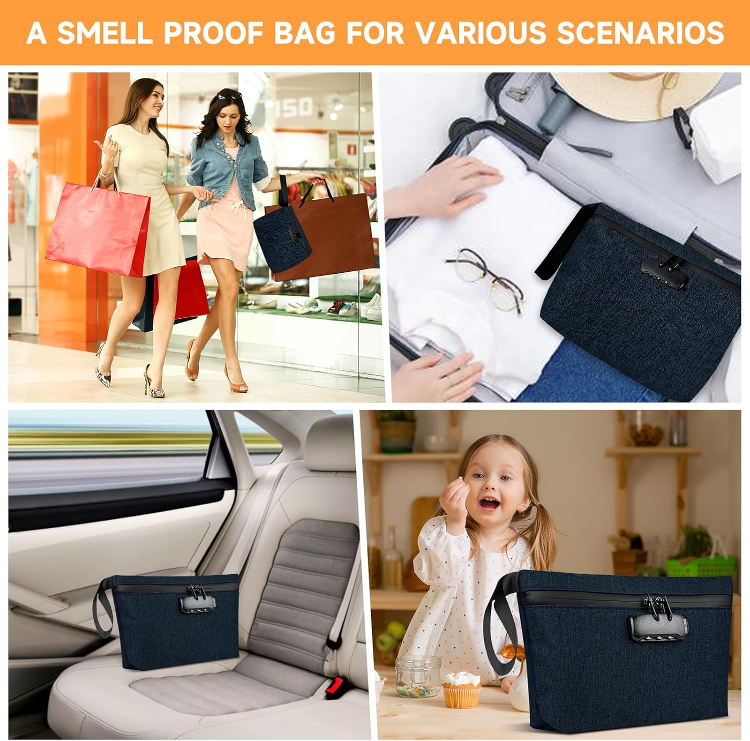 Smell Proof Bag with Combination Lock 12.5 inch x 7.5 inch Waterproof Zipper Organizer for Travel Tote Bag Blue - Image 6