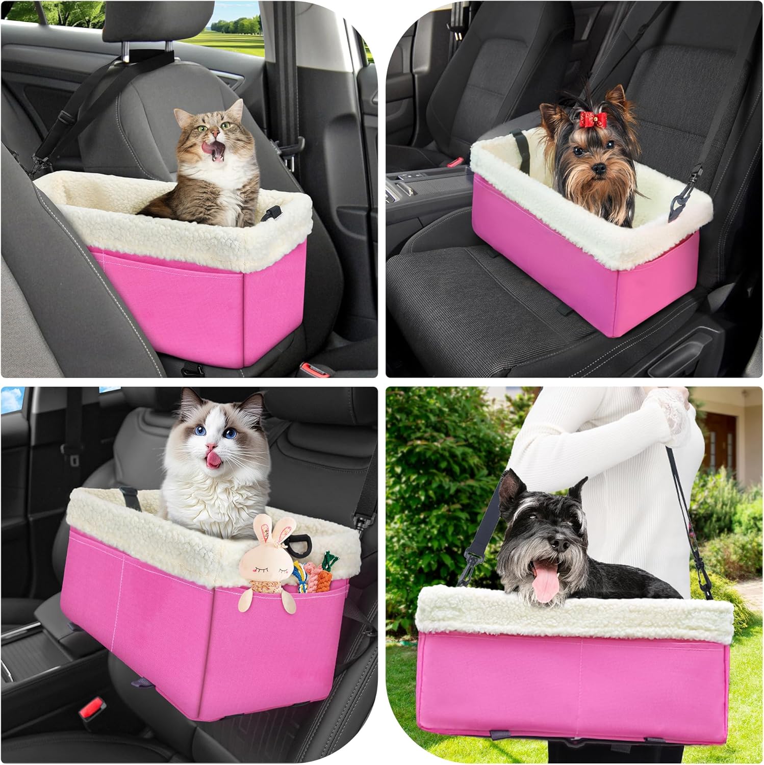Dog Car Seat for Small Dogs, Center Console Dog Car Seat with Metal Frame & Double Protection Seat Belts, Pet Booster Seat with Safety Leash and Storage Pocket for Pets Dogs Cats, Pink - Image 5