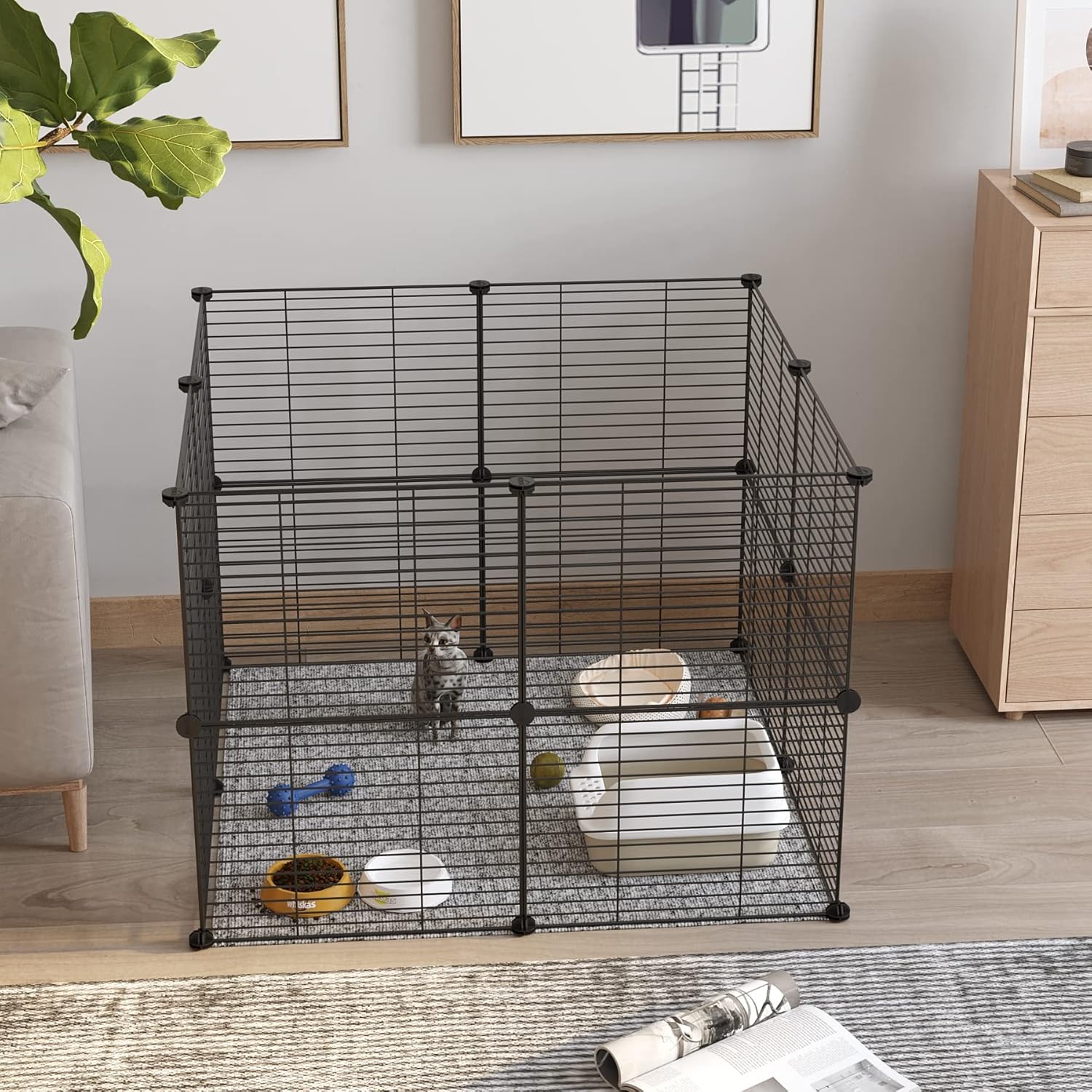 C&AHOME Pet Playpen, Small Animals Supplies, 16 Panels Exercise Playpens Cage, C Grids Portable Yard Fence Indoor, Ideal for Guinea Pigs, Pet Products, DIY Metal Yard Fence, 12" × 15" Black UPPM3416B - Image 3