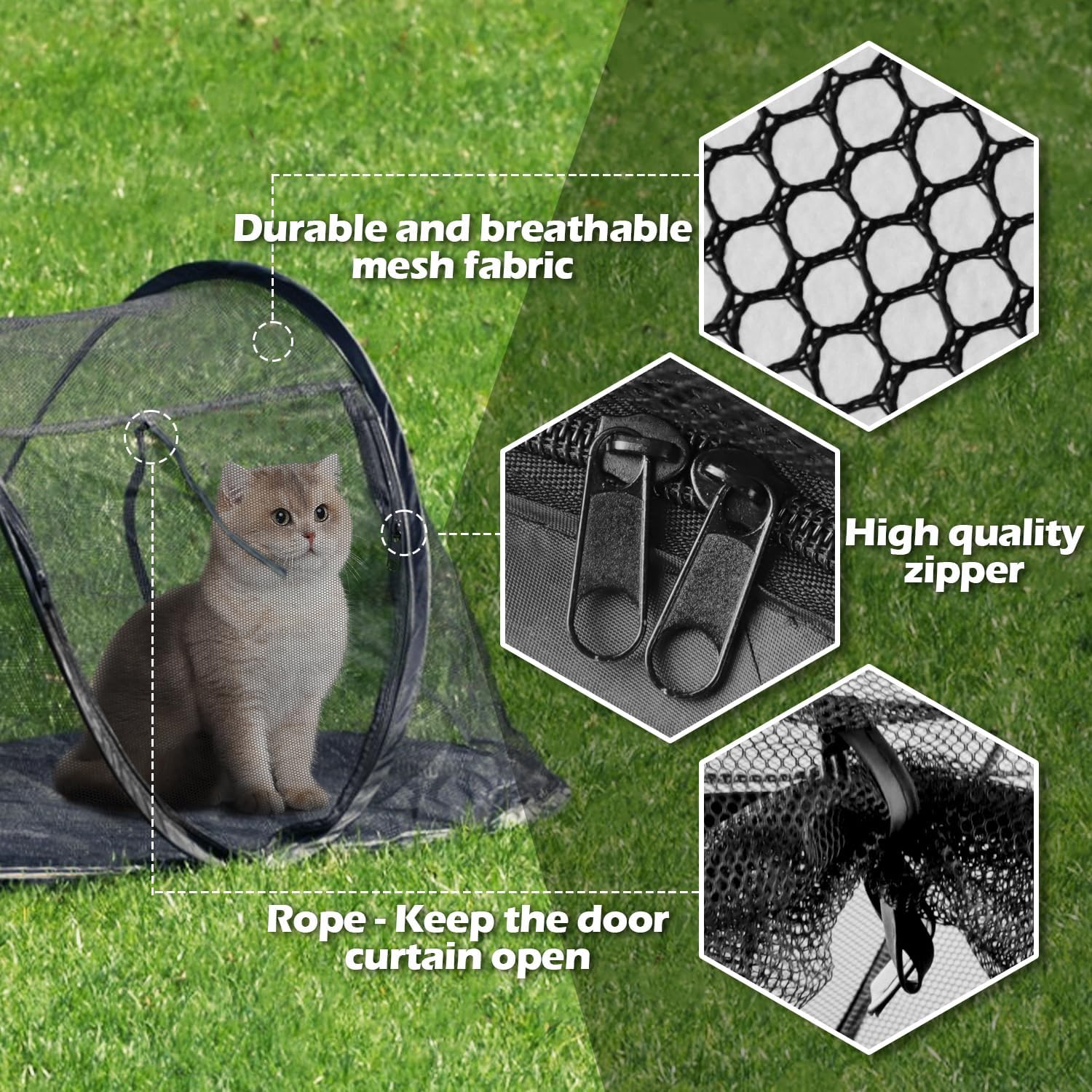 Cat Tent Outdoor, Pet Enclosure Tent Suitable for Cats and Small Animals, Indoor Playpen Portable Exercise Tent with Carry Bag(Black) - Image 5