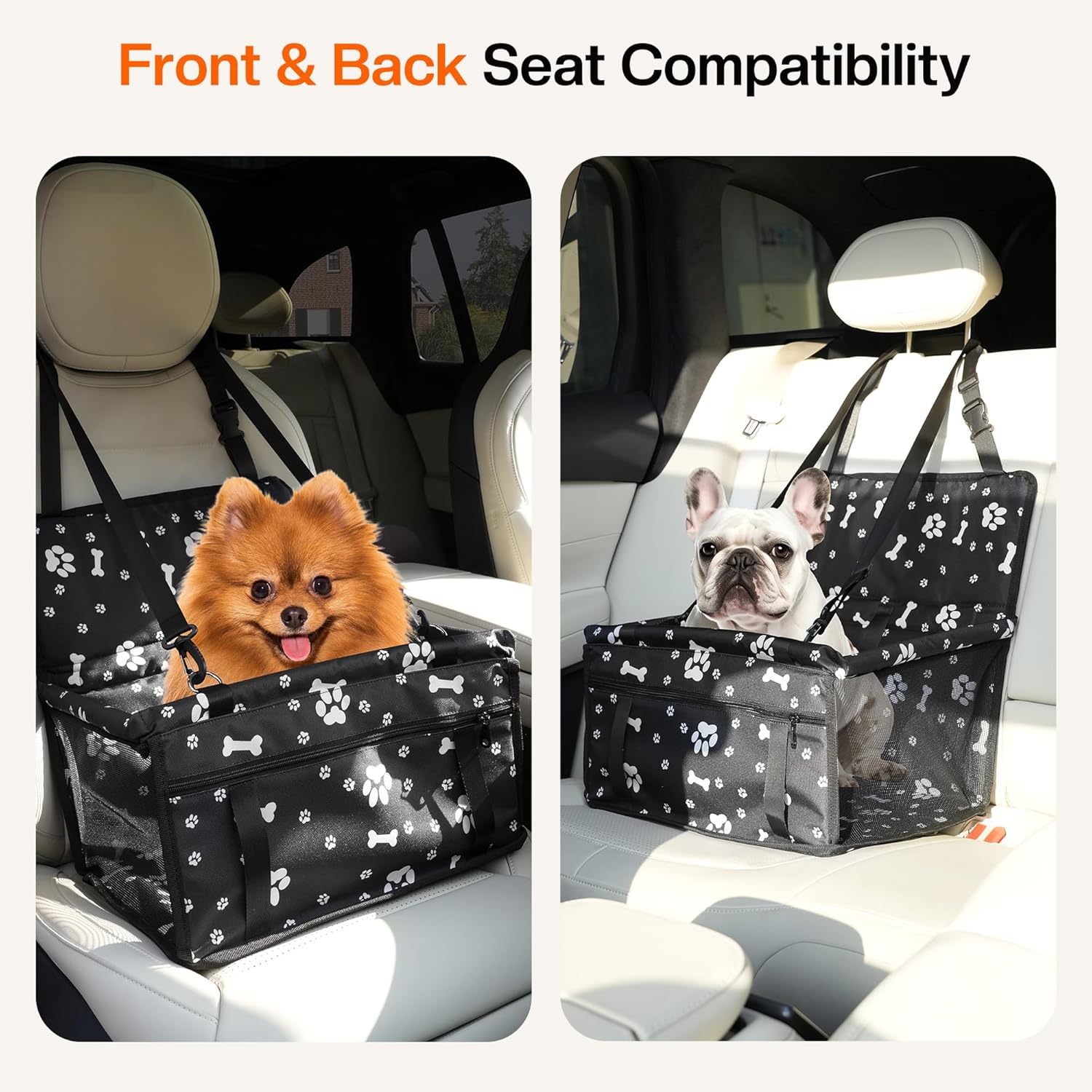 Dog Car Seat for Small/Medium Dogs up to 20 lbs, Portable Pet Travel Seat with Safety Belts & Storage Pockets, Waterproof & Scratch-Resistant, Fits in Front/Back Seat, Fully Washable - Image 4