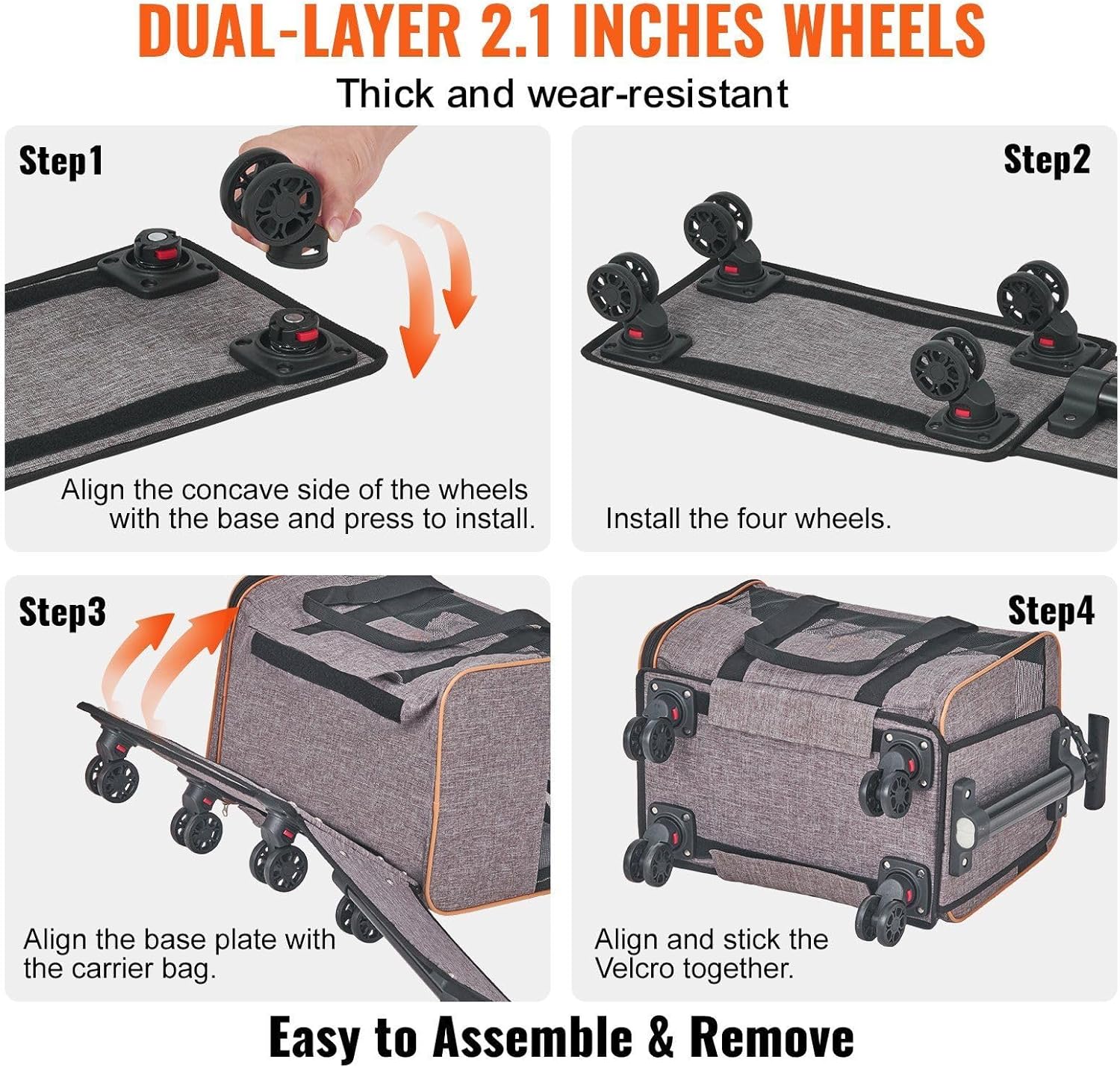 Airline Approved Rolling Cat Carrier - Wheeled Pet Travel Bag w/Telescopic Handle & Shoulder Strap | for Pets Under 22 lbs - Includes Collapsible Bowl & Ventilation (Grey) - Image 3