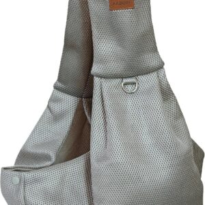Dog Carrier Sling - Ultra Breathable Reversible Puppy Carrier Purse with Storage Pocket, Travel Safety Harness, Hand-Free Dog Sling Carrier for Carry Small Dogs and Cats, Dog and Cat Harness(Gray)