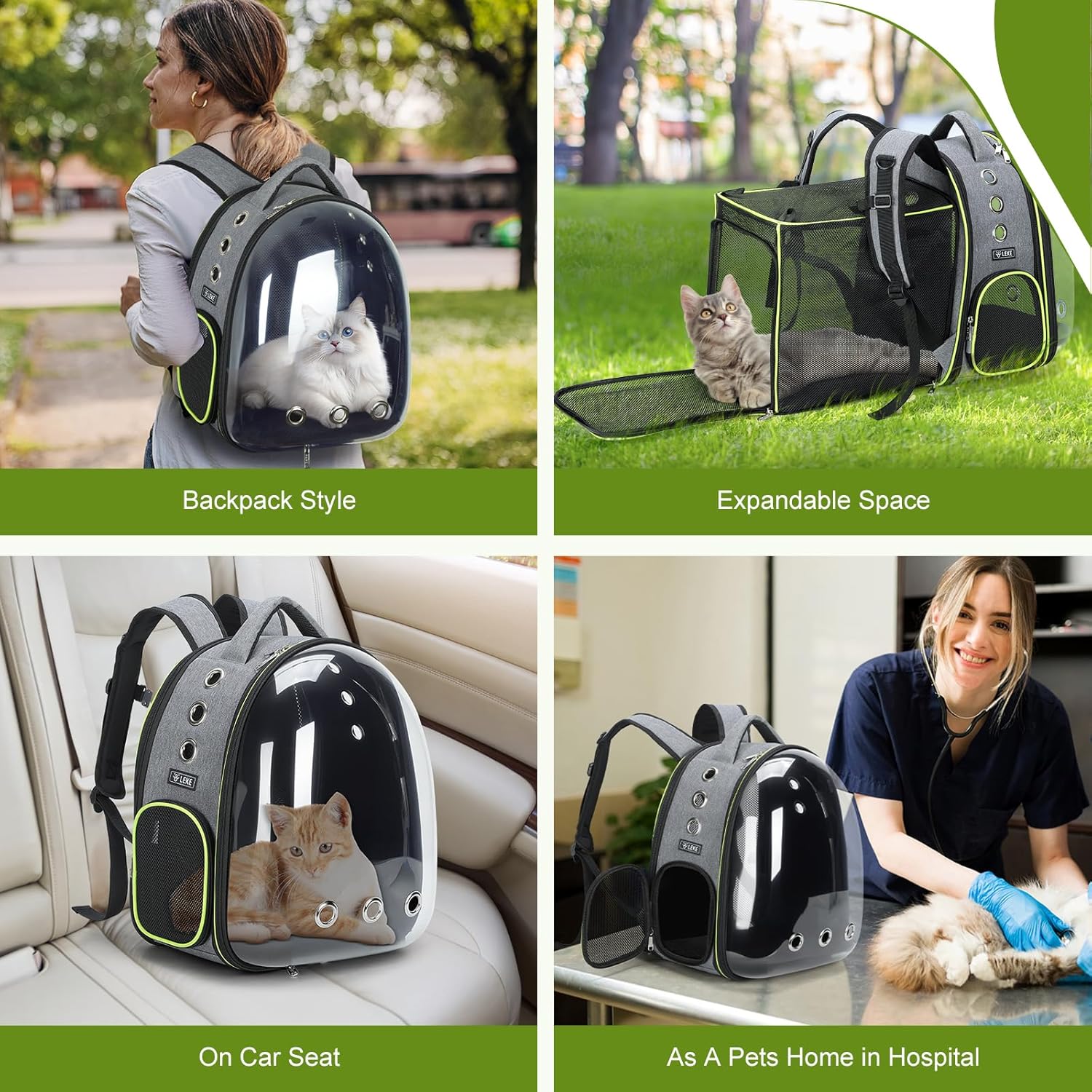 Lekereise Cat Backpack Carrier, Expandable Large Space Cat Bubble Backpack for Kitty Small Dog up to 18lbs, Transparent Pet Carrier for Travel, Hiking, Walking & Outdoor, Gray - Image 6