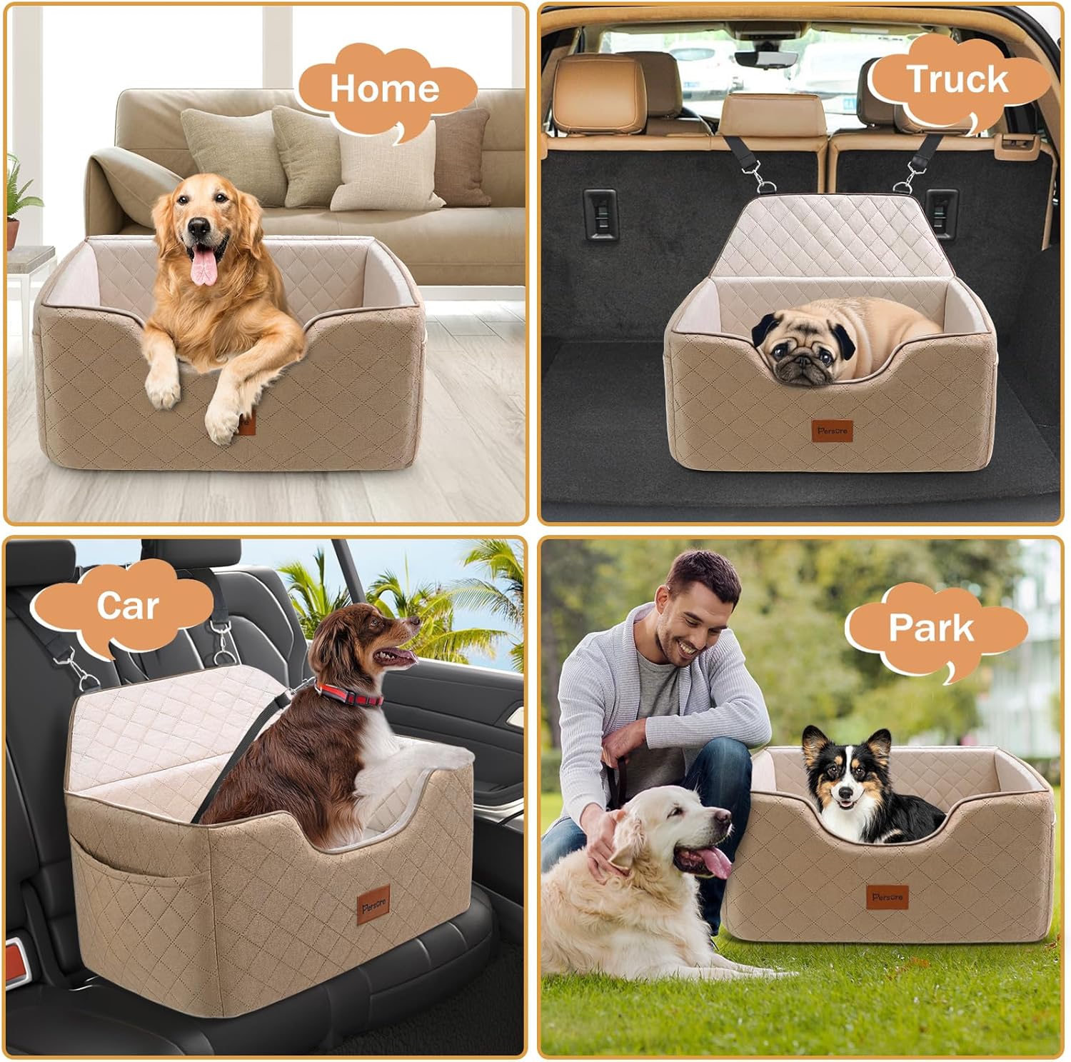 Dog Car Seat for Large Medium Dogs,Detachable Washable Dog Booster Seat,Pet Travel Bed with Storage Pockets and Dogs Safety Belt (Coffee, Large) - Image 5