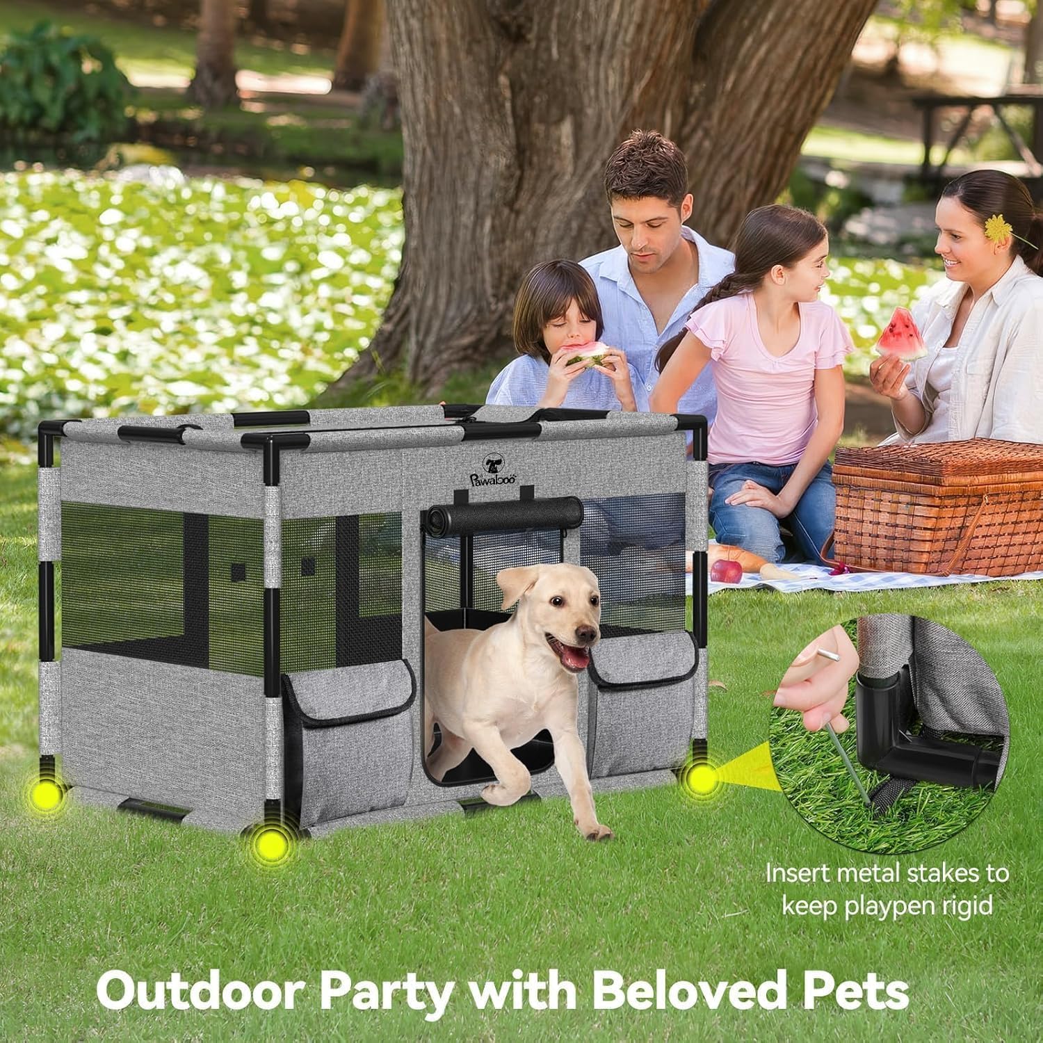 Cat Dog Playpen, 91x61x61cm Portable Puppy Playpen Dog Play Pen Indoors with Cover and Gate, Tear Resistant Thickened Fabric Waterproof Bottom Breathable Mesh Dog Fence, Gray & Black - Image 6