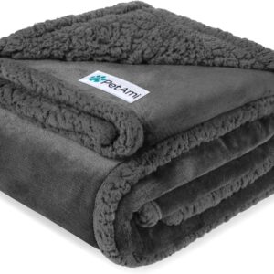 PetAmi Waterproof Dog Blanket for Medium Large XL Dog Puppy Cat Throw for Couch Cover Leakproof Protection, Sherpa Fleece, Reversible Soft Washable 80x60 Gray Gray