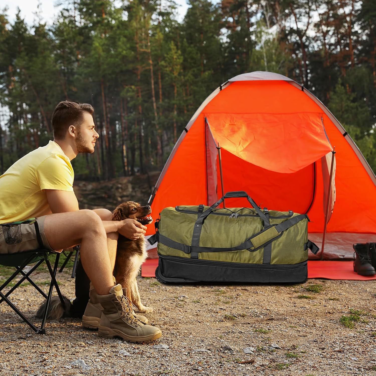 Vomgomfom Wheeled Collapsible Duffel Bag,110L-140L Expandable Checked Luggage, No-Telescopic-Handle with Anti-Burst Zipper & Reinforced Frame,Army Green - Image 8