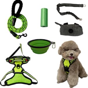 No Pull Dog Harness, Leash, Nylon Safety Belt, Waste Bag Holder & Collapsible Silicone Bowl,Suitable for Walking, Training, Hiking, and Travel – Fits Small, Medium, and Large Dogs (Small)