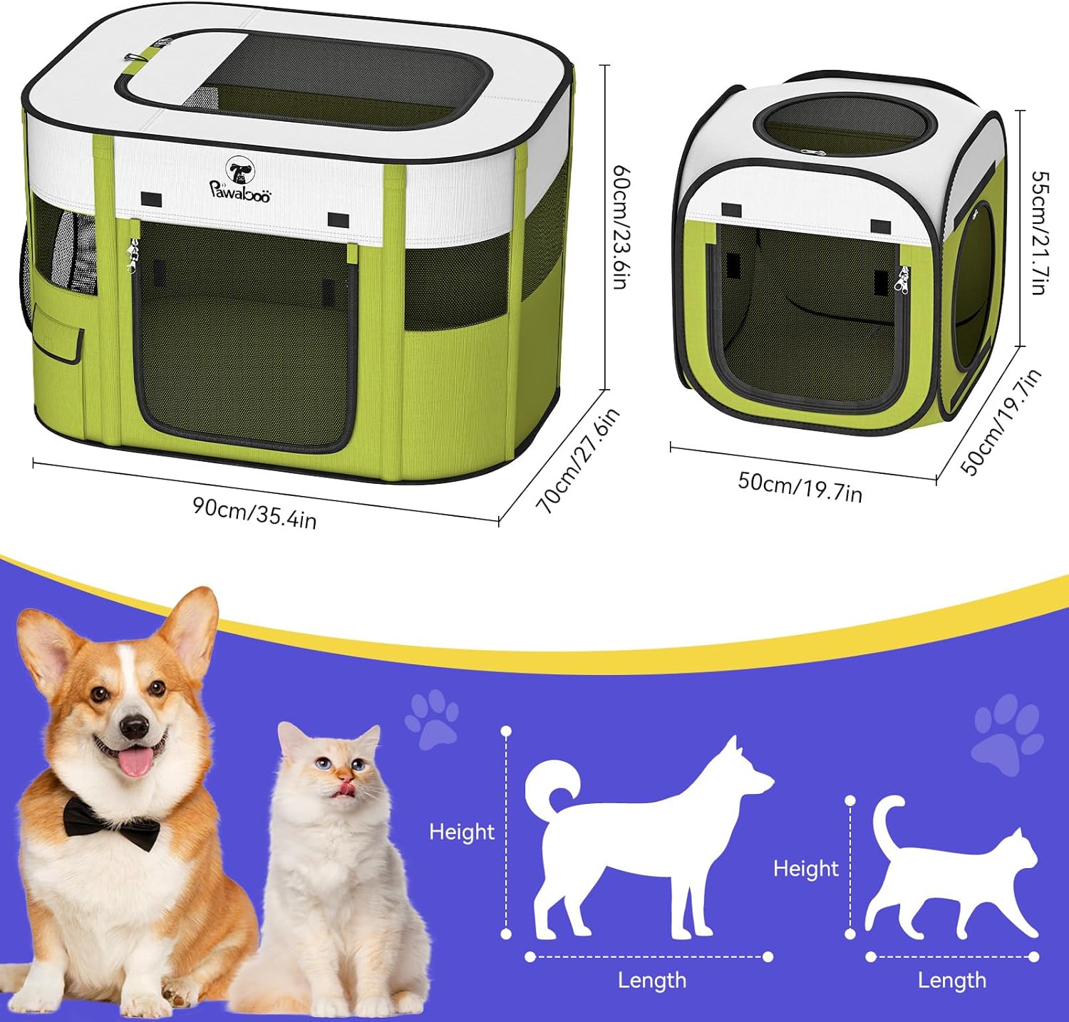 Pawaboo 2-in-1 Pet Playpen for Dog Cat, Portable Puppy Playpen with 600D Oxford, Divisible Pet Tent for Indoor and Outdoor Travel Use of Kitten and Puppy, Foldable Dog Enclosure with Carrying Case - Image 6