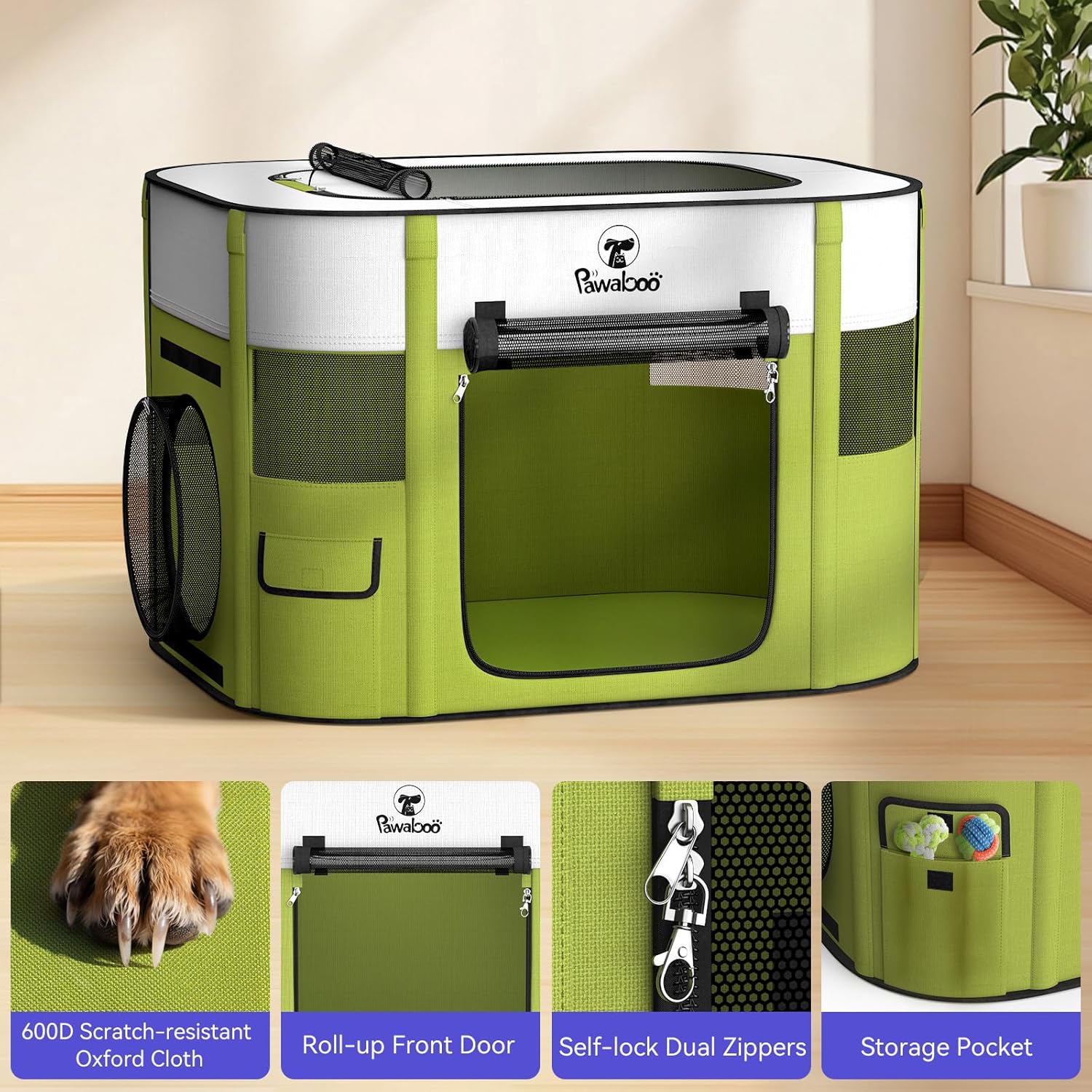 Pawaboo 2-in-1 Pet Playpen for Dog Cat, Portable Puppy Playpen with 600D Oxford, Divisible Pet Tent for Indoor and Outdoor Travel Use of Kitten and Puppy, Foldable Dog Enclosure with Carrying Case - Image 5