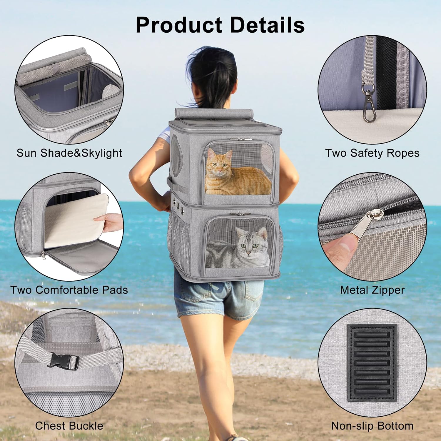 2-in-1 Extra Large Double Pet Carrier Backpack for Small Cats and Dogs, Portable Pet Travel Carrier, Super Ventilated Design, Ideal for Traveling/Hiking/Camping, XL - Image 4