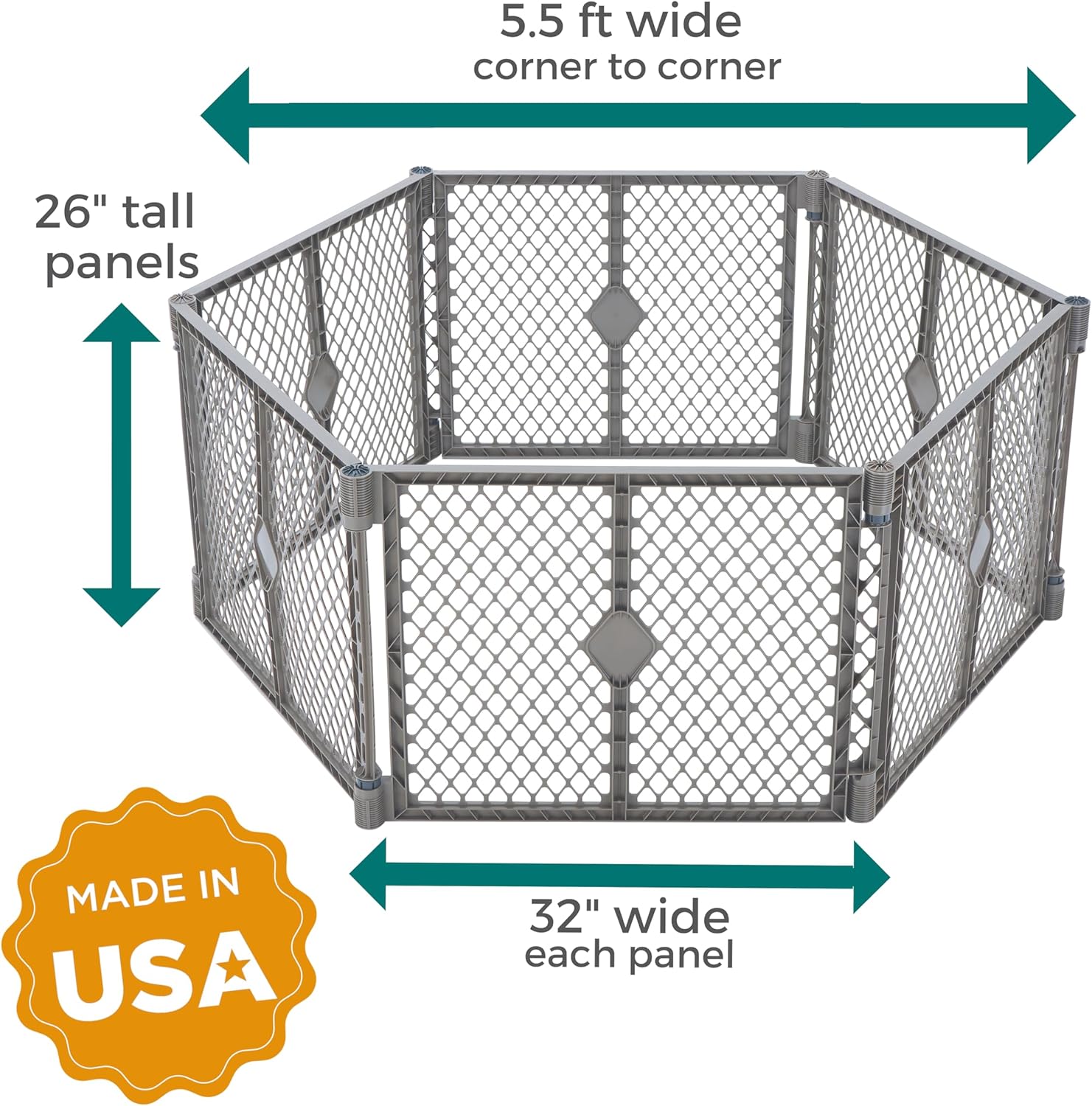 MyPet Petyard: 5.5 Ft. Wide Customizable Folding Dog Playpen Indoor/Outdoor. Made in USA. 6-Panel Puppy Playpen. Freestanding Play Pen Dog Gate 26" Tall, Fieldstone - Image 7