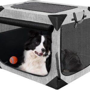 Dog Crates,Collapsible Soft Travel Crate for Large Dogs (3 Year Warranty), Indoor & Outdoor Portable Pet Kennel with Chew Proof Mesh Door (36" L x 25" W x 25" H, French Gray) ﻿
